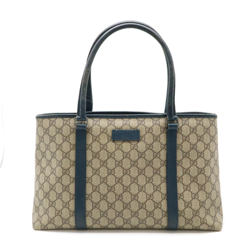 Gucci GG Supreme Plus Tote Bag Shoulder Leather Beige Cream Peacock Blue
